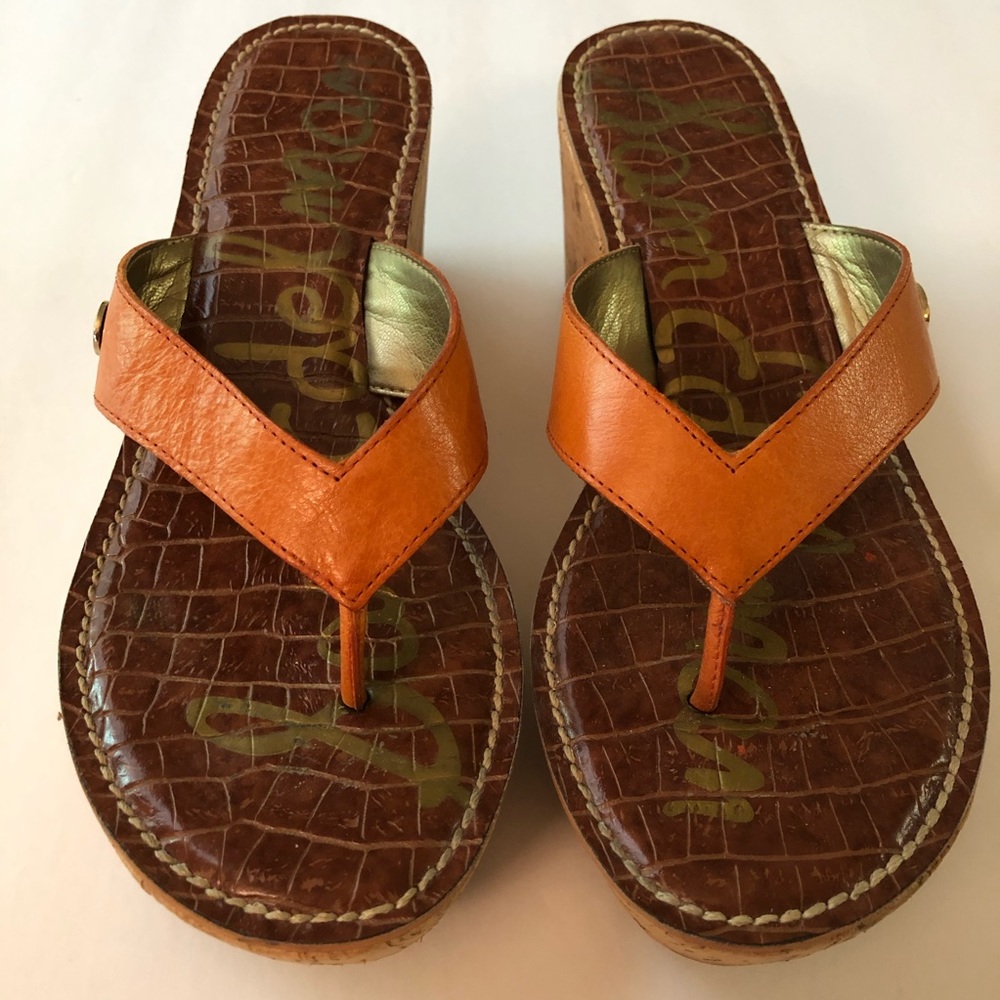 SAM EDELMAN Romy orange flip flop wedges Size 7M